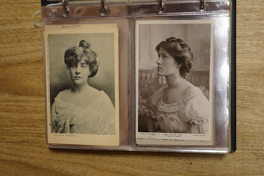 An album of postcards of early 20th century actors and actresses of film and theatre. Condition - variable